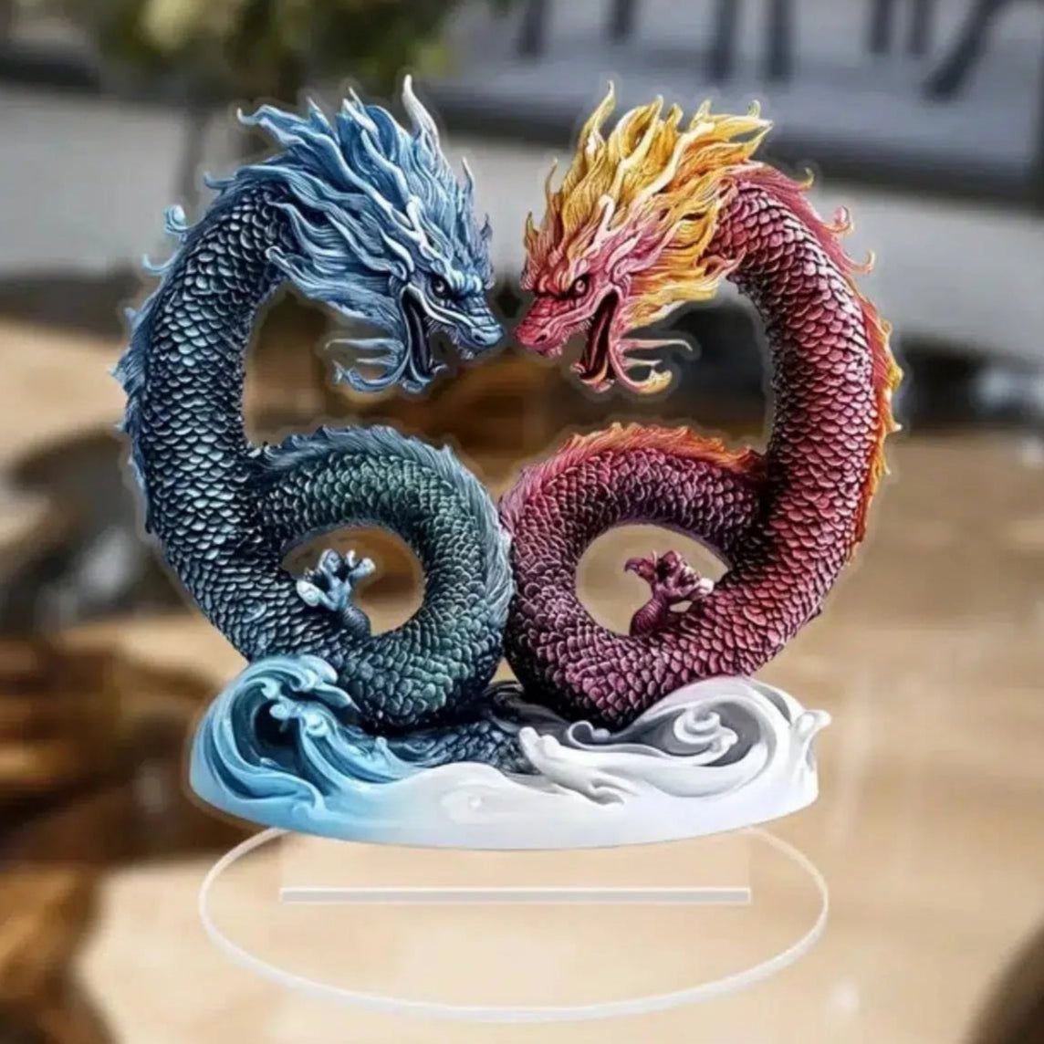 Double Dragons 2D Flat Acrylic Figurine Dragon Table Ornament Dragon Desk Decor-MoonChildWorld