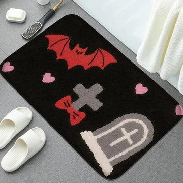 Gothic Doormat Witch Welcome Mat - Spooky Halloween Decor with Black Cat, Bat, Pumpkin and Cute Ghost-MoonChildWorld