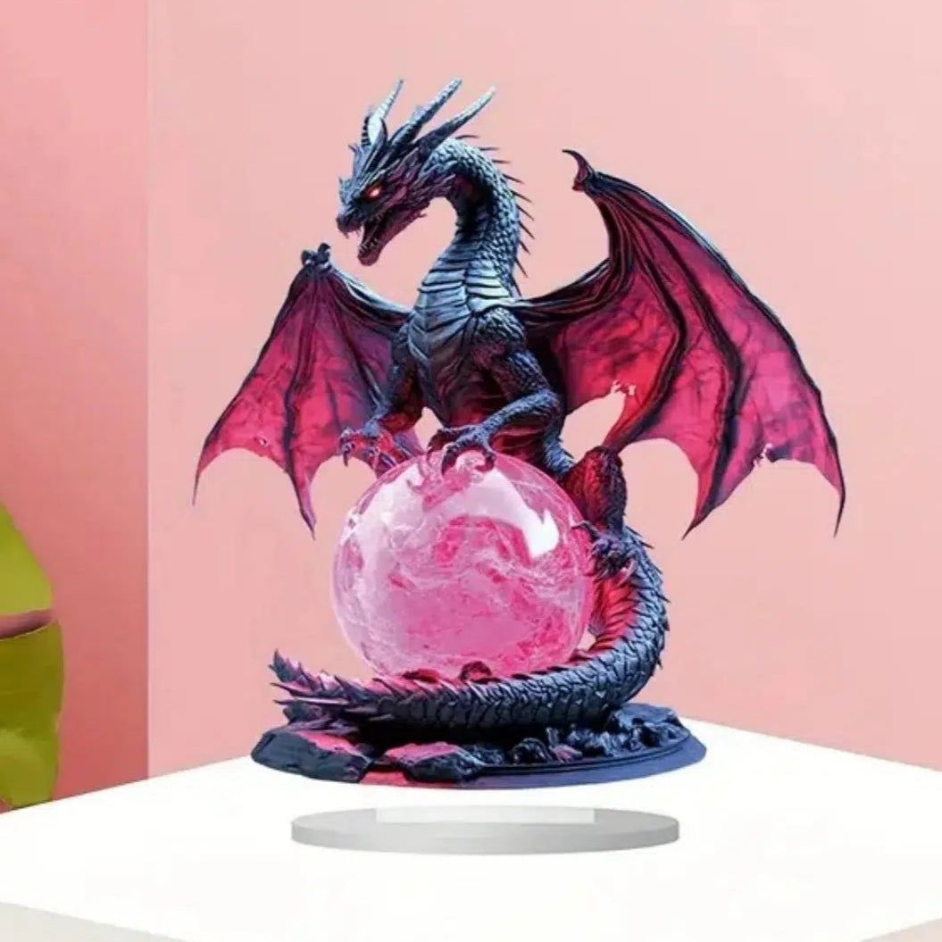 Crystal ball & Dragon 2D Flat Acrylic Figurine Dragon Table Ornament Dragon Desk Decor-MoonChildWorld