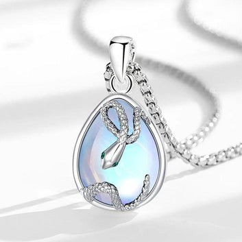 Teardrop Moonstone Snake Necklace Healing Stone Jewelry Witchy Necklace