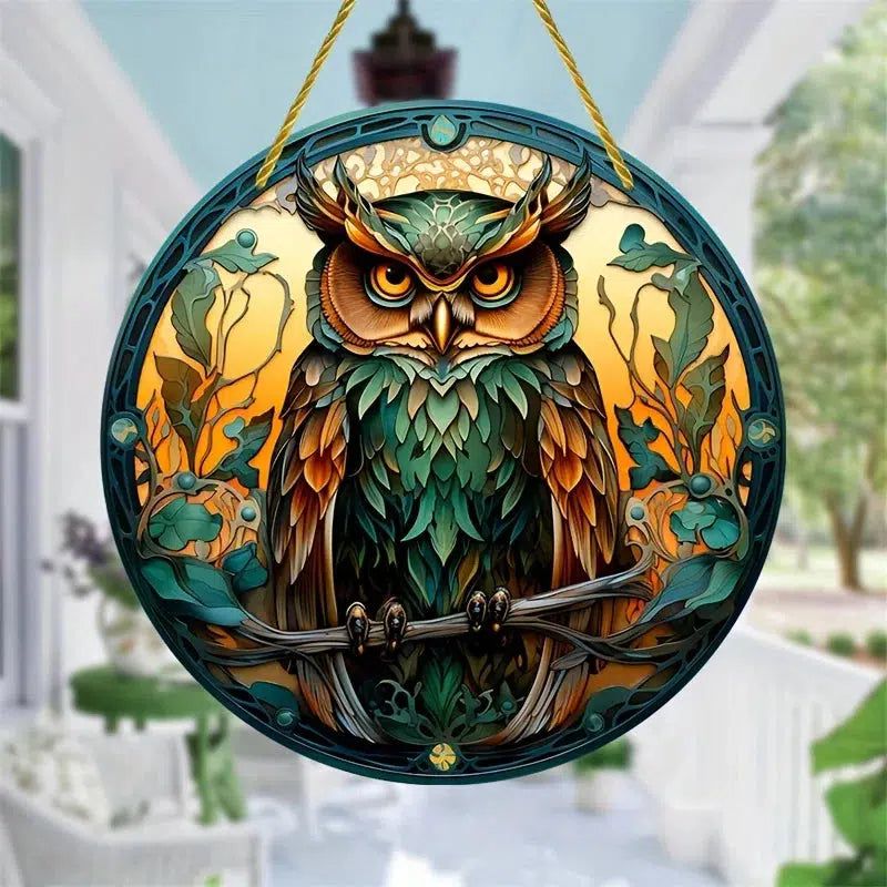 Spiritual Owl Suncatcher Witchy Acrylic Round Sign-MoonChildWorld