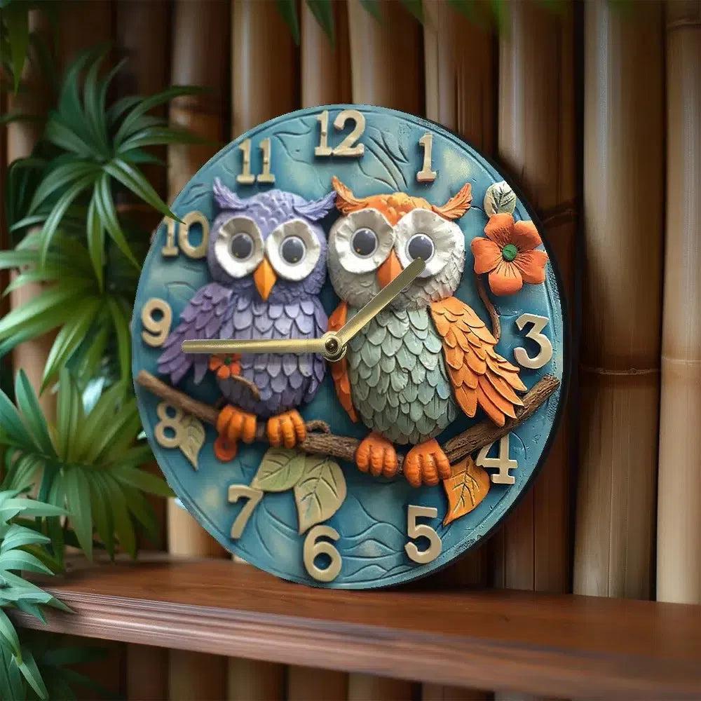 Cute Owls Wooden wall clock - Spirit Owl Home Decor-MoonChildWorld