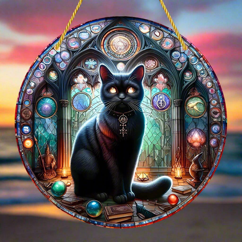 Glamorous Black Cat Acrylic Window Decorations Black Cat Sun Catchers-MoonChildWorld