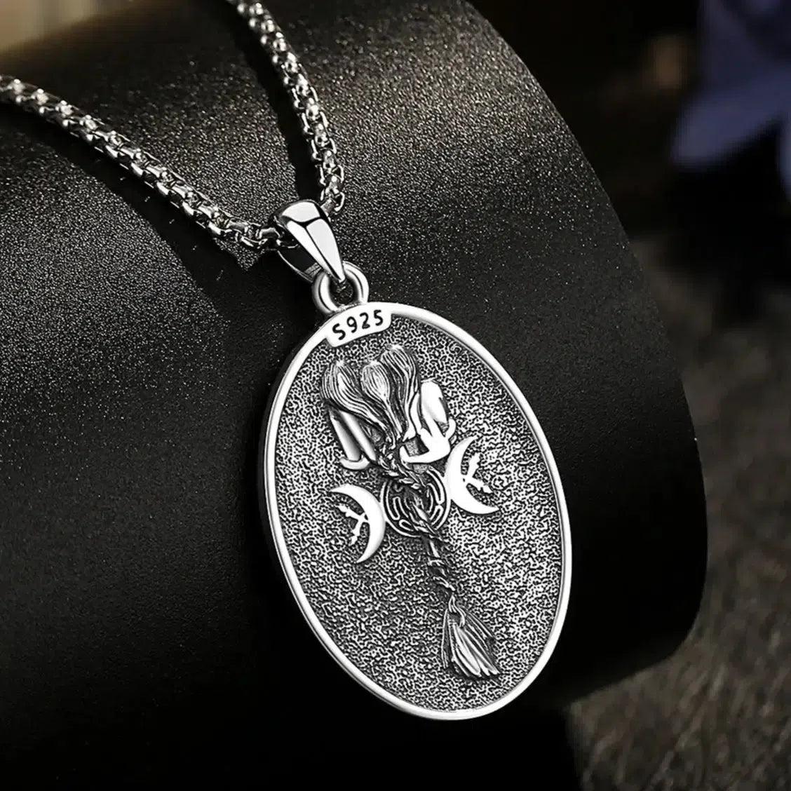 Silver Wicca Triple Moon Goddess Necklace Hecate Goddess Necklace Pagan Triple Goddess Jewelry-MoonChildWorld