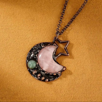 Vintage Star Moon Natural Stone Necklace Wiccan Jewelry