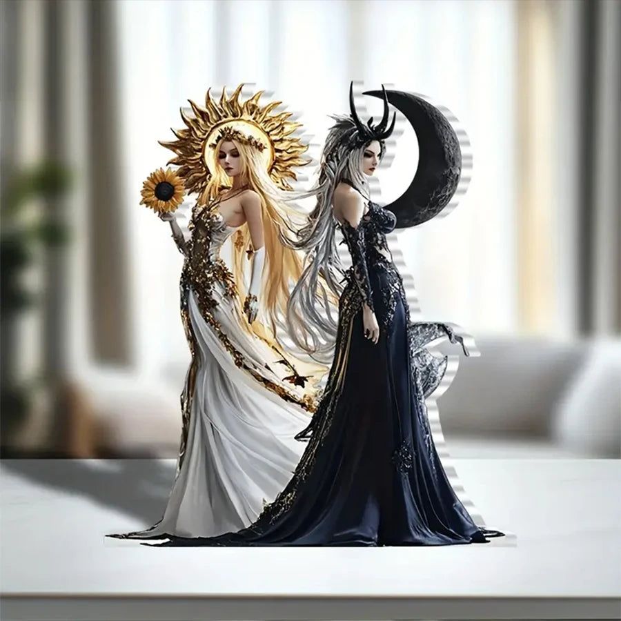 Sun and Moon Goddess Acrylic Decorative Plaque Desktop Decor Celestial Goddess Table Ornament-MoonChildWorld