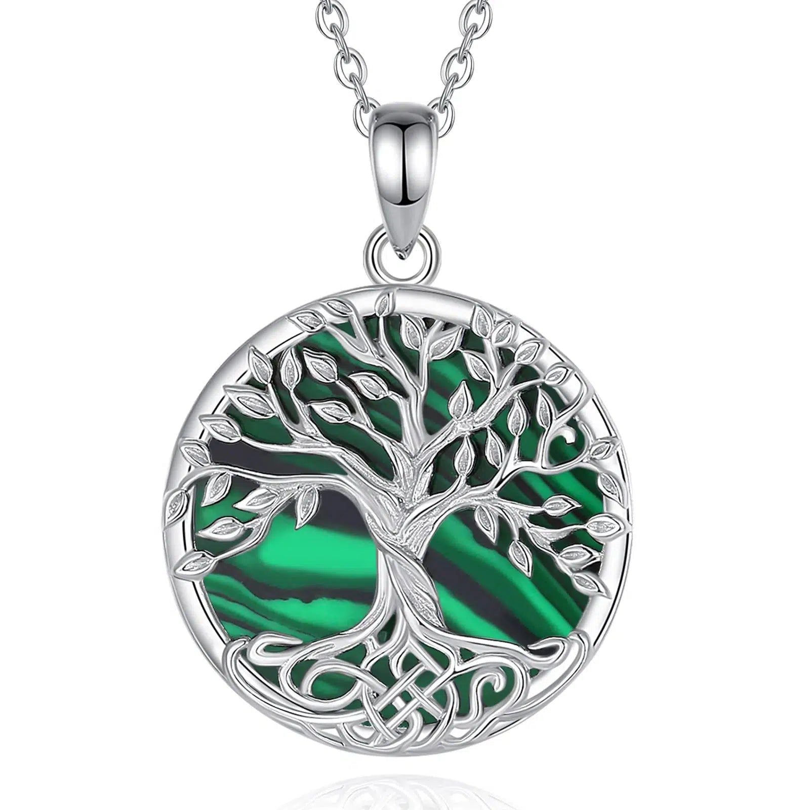 Pagan Celtic Tree of Life Necklace Malachite Natural Stone Jewelry-MoonChildWorld