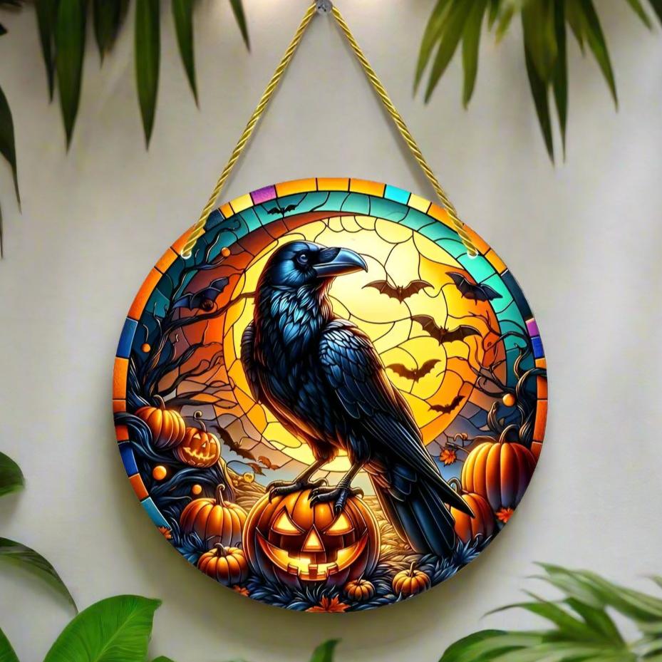 Gothic Crow Suncatcher Black Raven Window Hanging For Halloween Decorations-MoonChildWorld