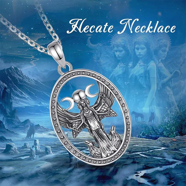 925 Sterling Silver Hecate Triple Moon Goddess Necklace Witch Protection Amulet Wiccan Pagan Jewelry-MoonChildWorld