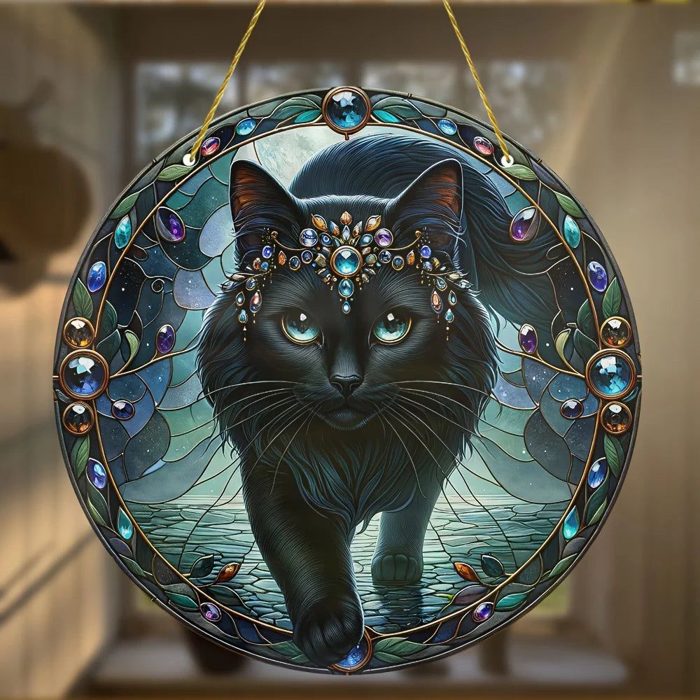 Black Cat Suncatcher Magician Cat Window Decor Witchy Suncatcher-MoonChildWorld