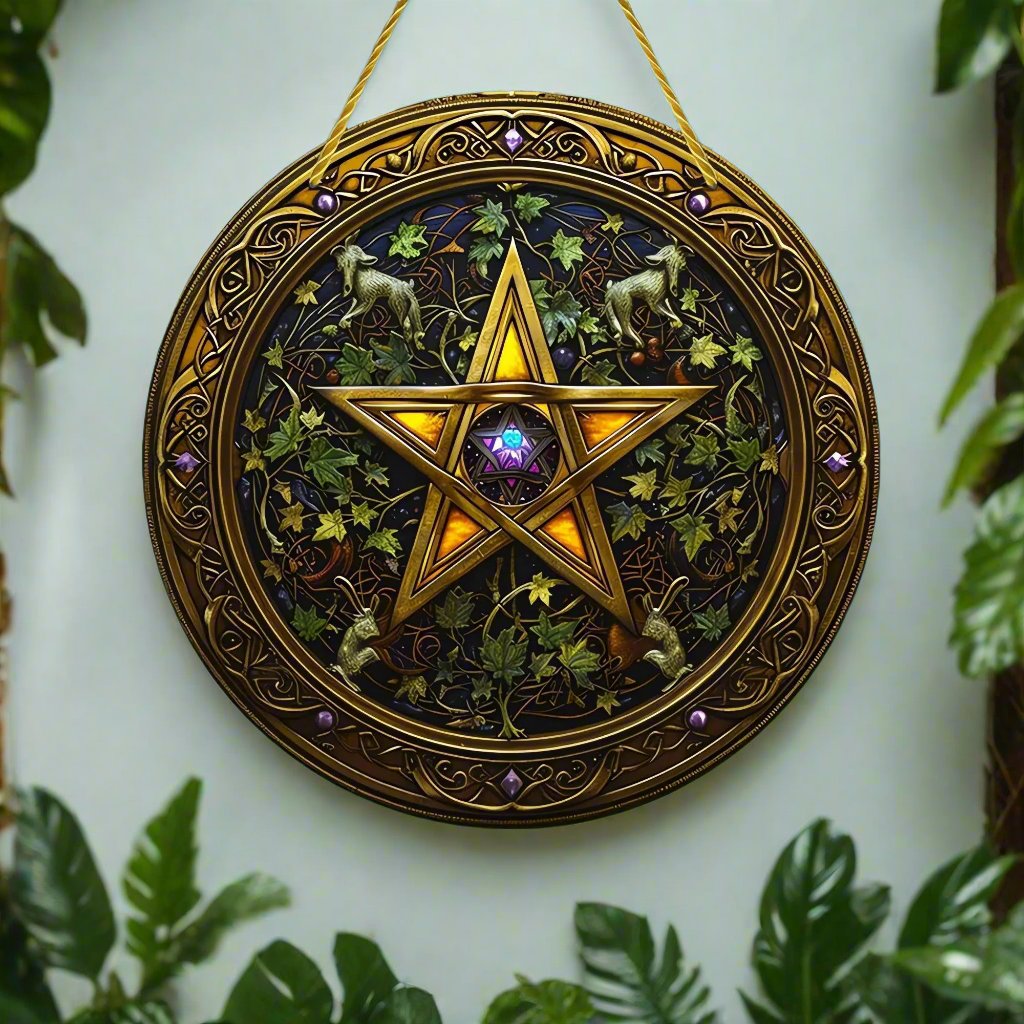 Wicca Pentacle Suncatcher Pagan Acrylic Sign Window Hanging-MoonChildWorld