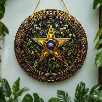 Wicca Pentacle Suncatcher Pagan Acrylic Sign Window Hanging