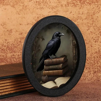 Vintage Gothic Crow Wall Art - Witchy Raven Gothic Wooden Oval Frame Halloween Wall Decoration