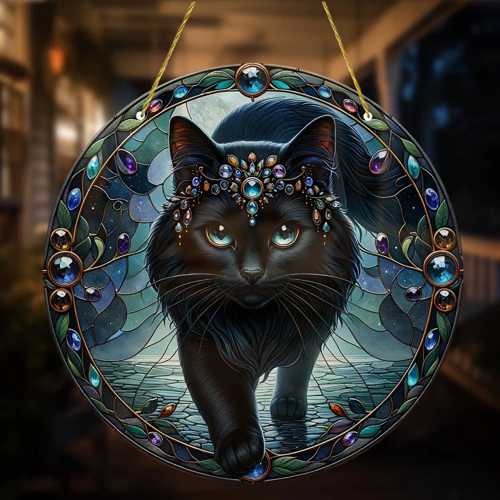 Black Cat Suncatcher Magician Cat Window Decor Witchy Suncatcher-MoonChildWorld