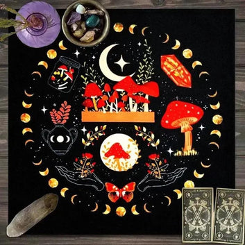 Pentagram Moon Phases Tarot Cards Tablecloth Witch Altar Cloth Wicca Divination Cloth Pendulum Ritual Mat
