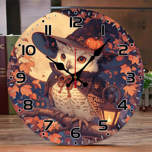 Halloween Owl Wooden Wall Clock