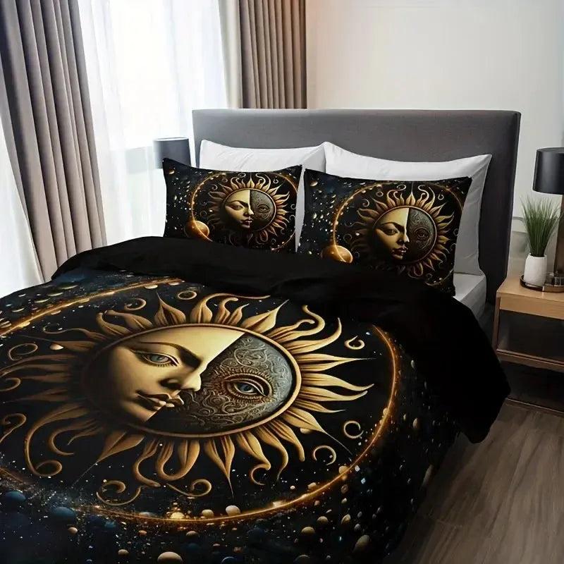 Moon Stars Celestial Duvet Cover Set Wicca Pagan Sun Moon Goddess Bedding Set Home Decor-MoonChildWorld