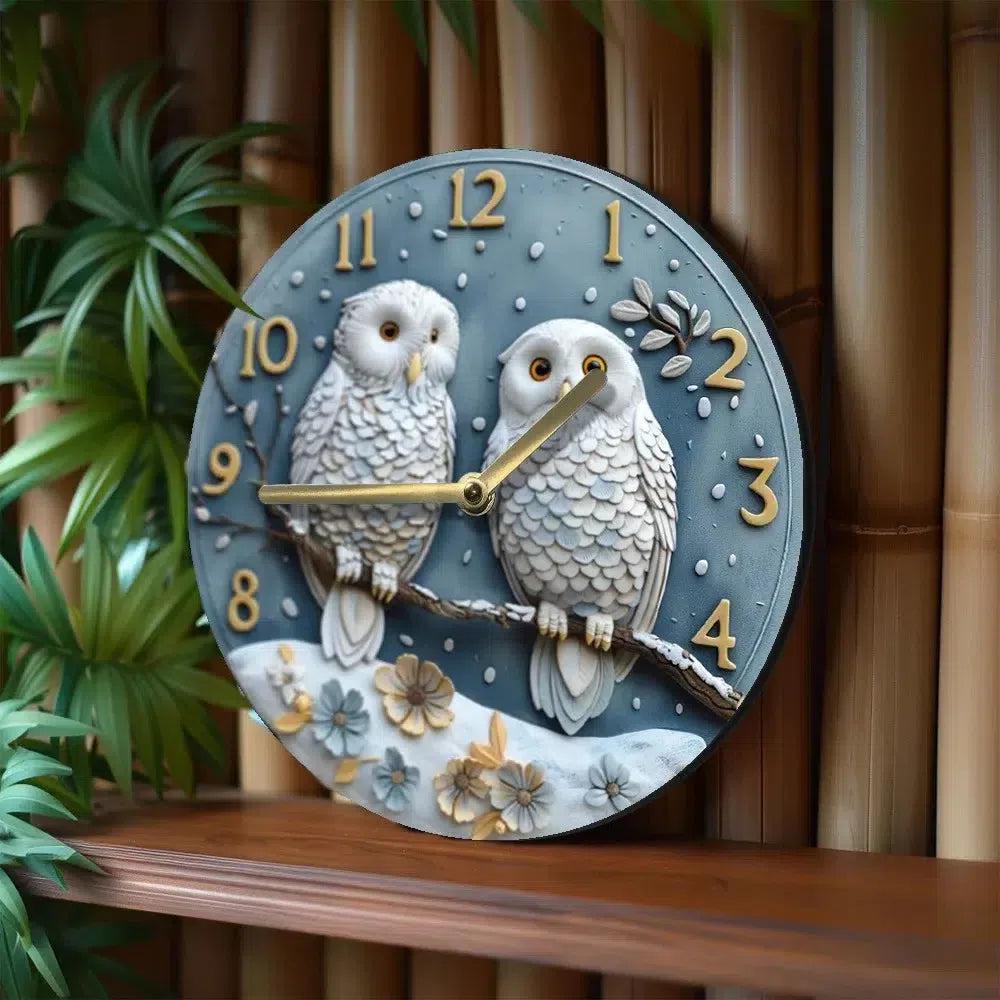 Winter owl Wooden Wall Clock for Pagan Yule Home Decor-MoonChildWorld