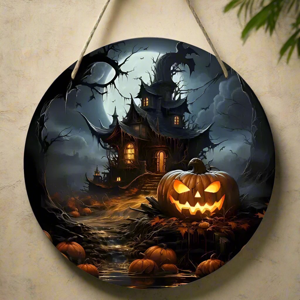 Gothic Haunted House Wooden Sign Witchy Hanging Sign for Halloween-MoonChildWorld