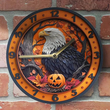 Pumpkin Eagle Wall Clock - Witchy Clock For Halloween Decorations