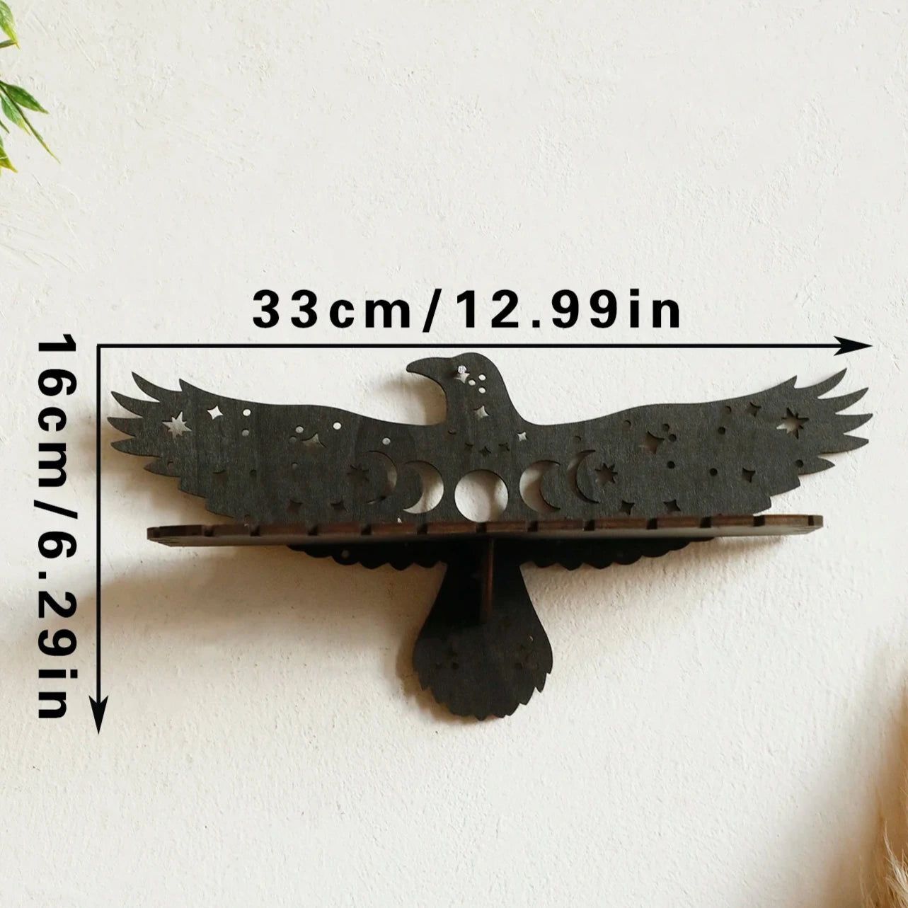 Black Raven Wooden Wall Shelf Gothic Crow Crystal Display Shelf Witchy Room Decoration-MoonChildWorld