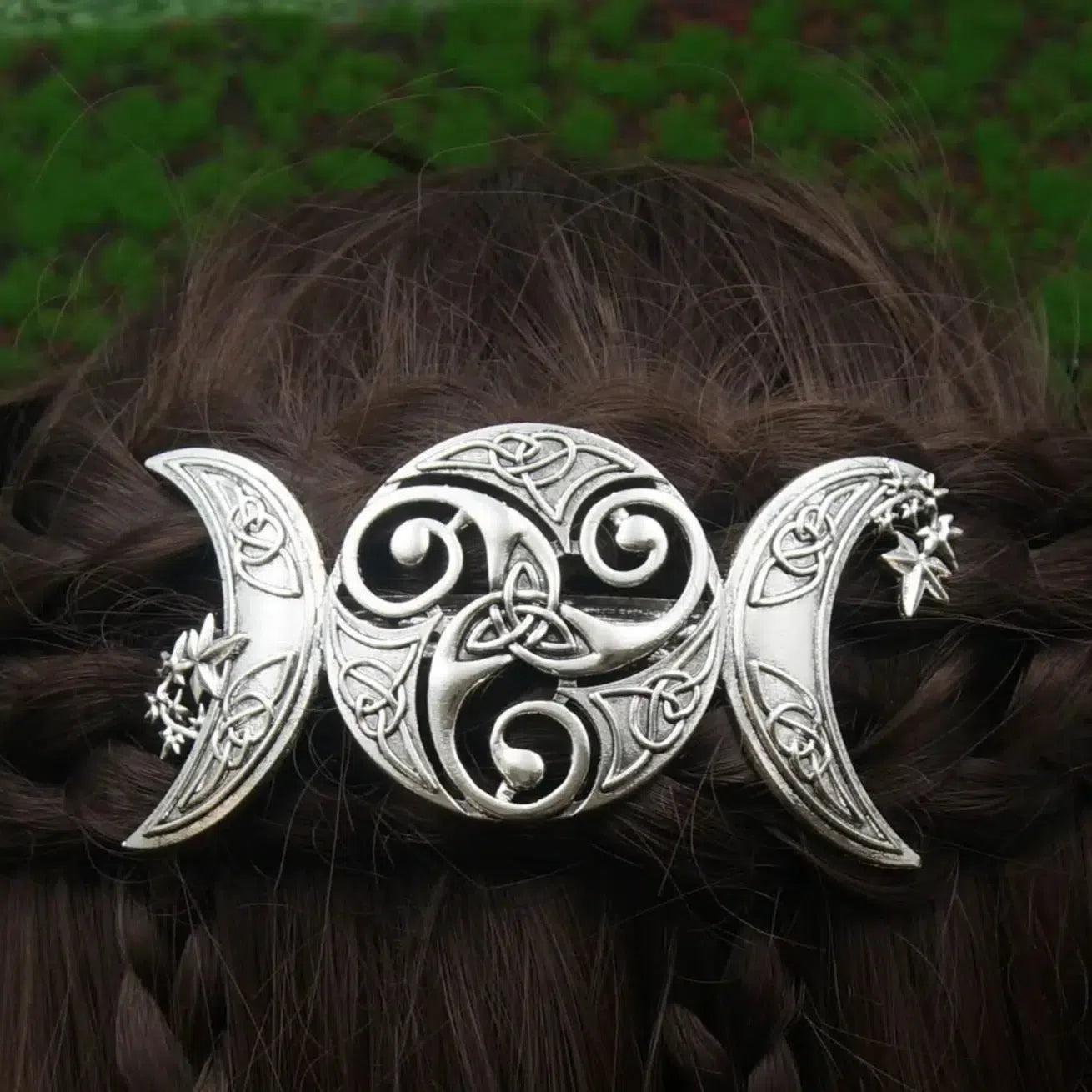 Gothic Witch Celtic Knot Hairpin Wicca Triple Moon Barrette Pagan Hair Accessories