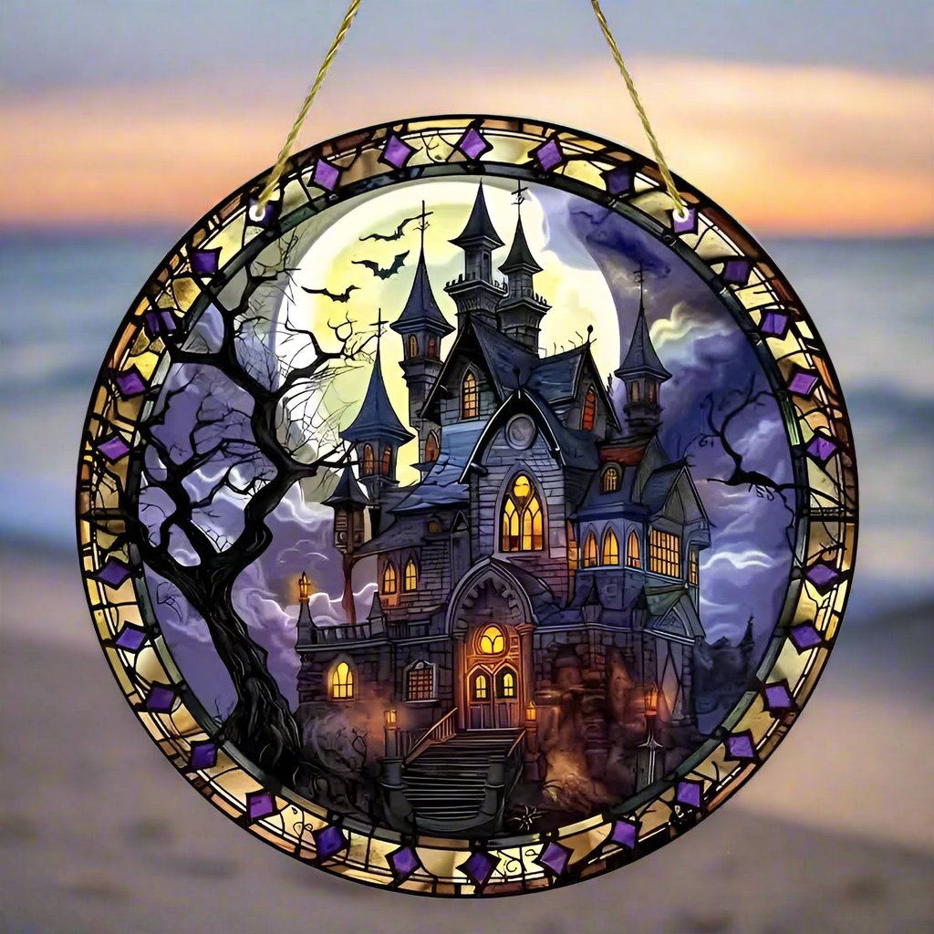 Gothic Castle Suncatcher Haunted House Window Hanging For Halloween Decorations-MoonChildWorld