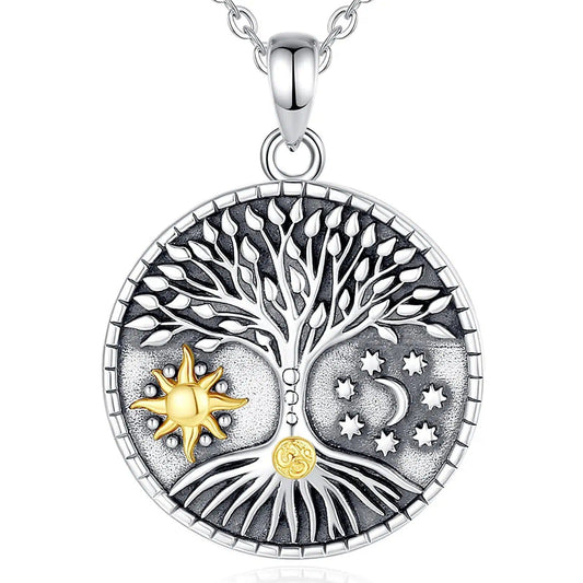 Tree of Life Necklace Wicca Pagan Sun Moon Jewelry