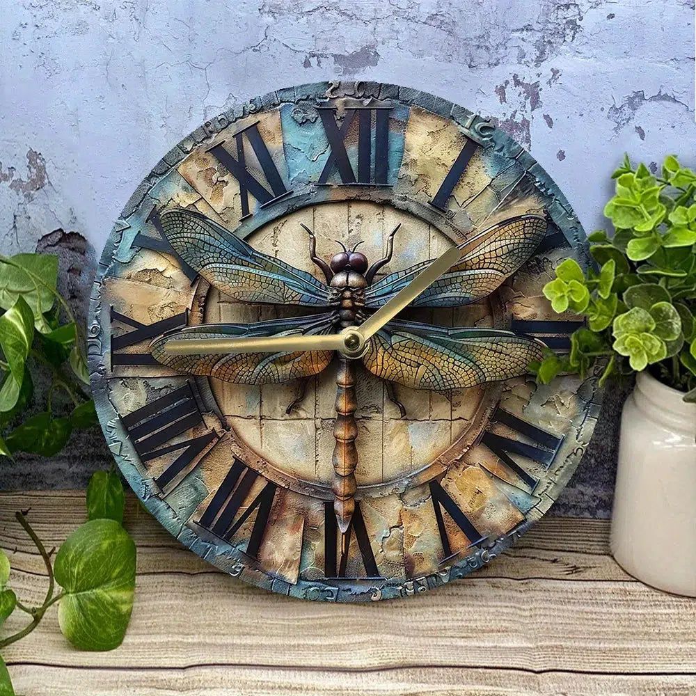 Vintage Dragonfly Wall Clock-MoonChildWorld