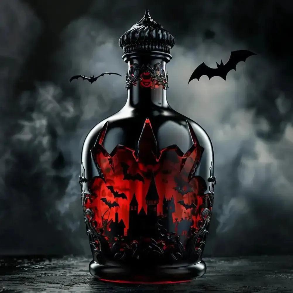 Gothic Vampires Whiskey Decanter Glass Liquor Bottle with Bat Castle Design Halloween Bar Decor for Witch-MoonChildWorld