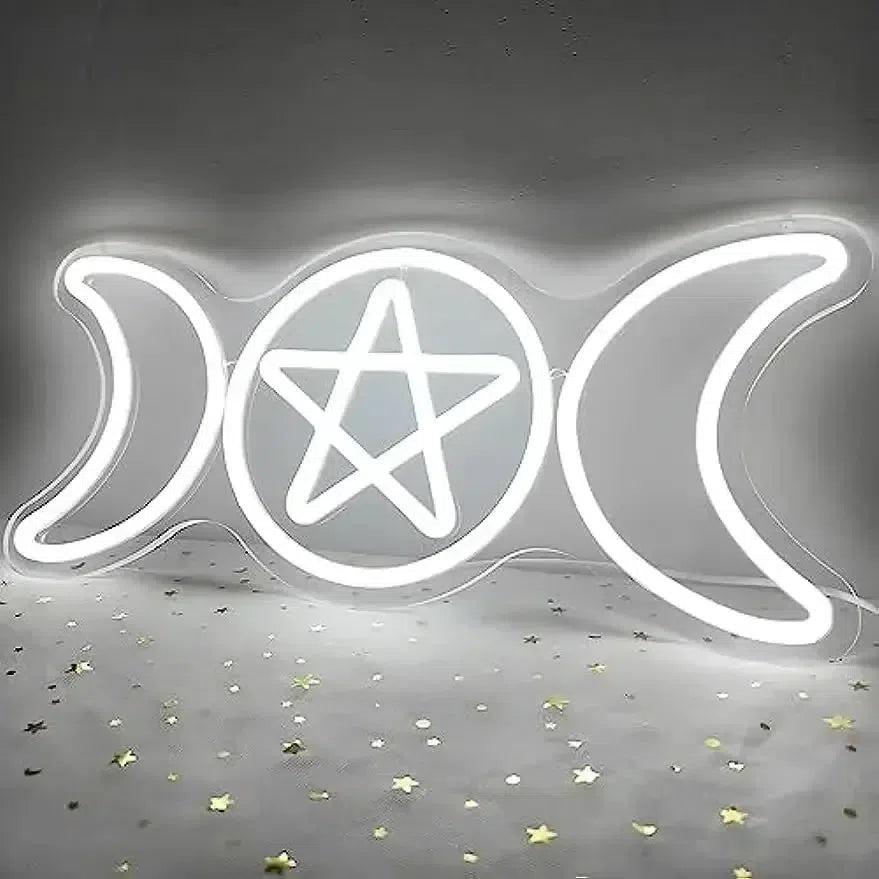 Pentacle Triple Moon Neon Signs Wiccan Wall Decor - Witchcraft LED Neon Lights Pagan Home Decor-MoonChildWorld