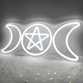 Pentacle Triple Moon Neon Signs Wiccan Wall Decor - Witchcraft LED Neon Lights Pagan Home Decor