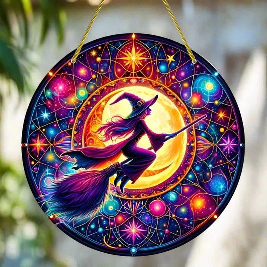 Flying Witch Suncatcher Mystic Acrylic Sign