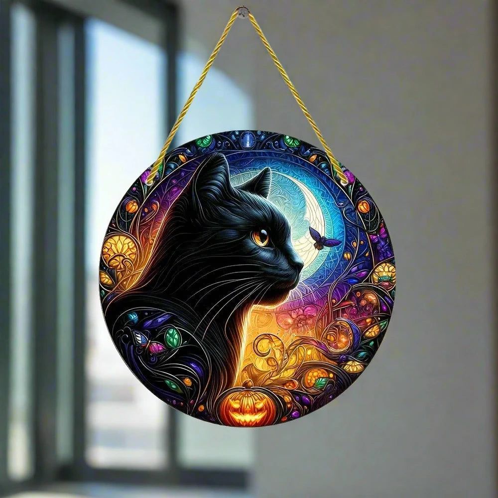 Halloween Black Cat Suncatcher Charming Black Cat Acrylic Window Decor-MoonChildWorld