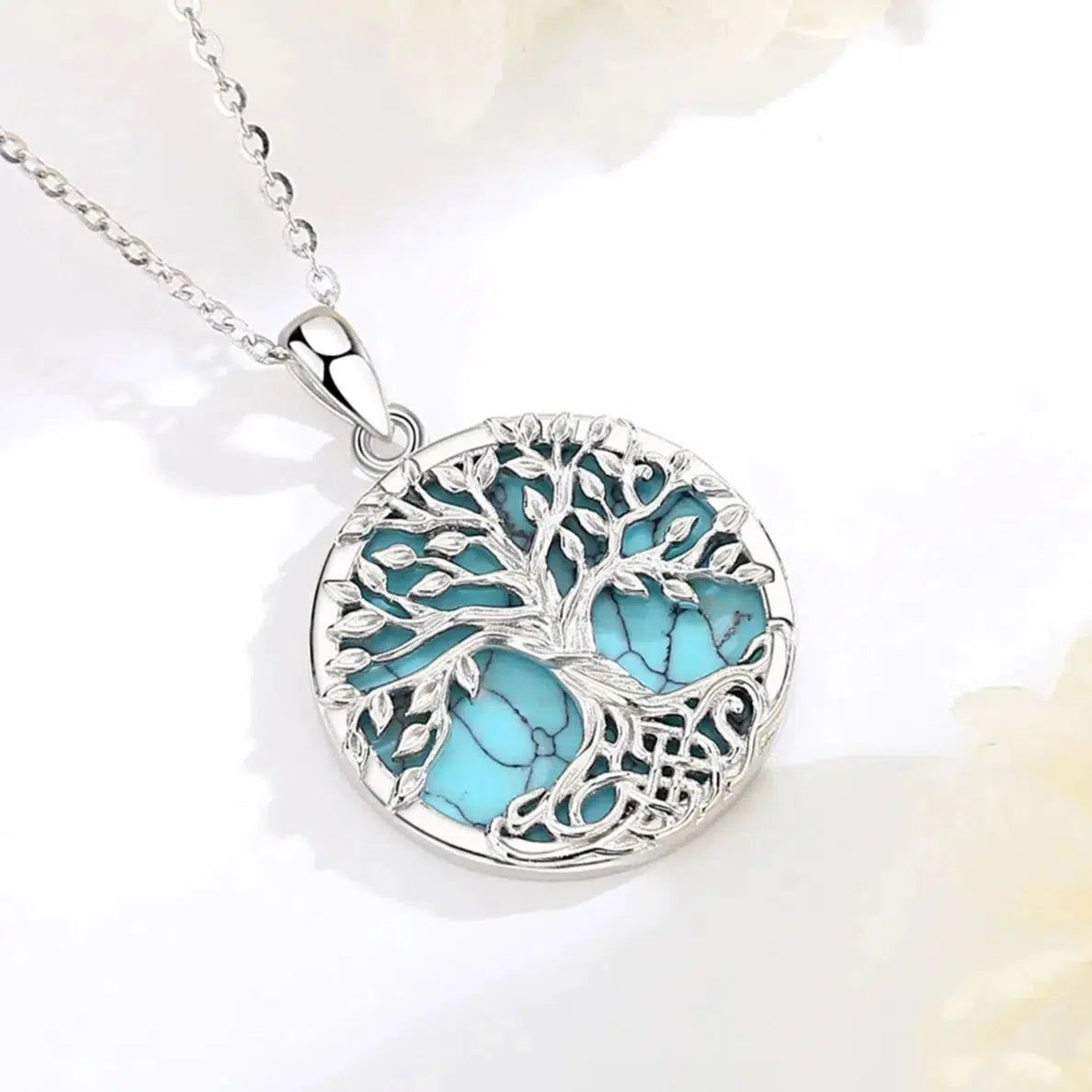 Pagan Celtic Tree of Life Necklace Turquoise Natural Stone Jewelry-MoonChildWorld