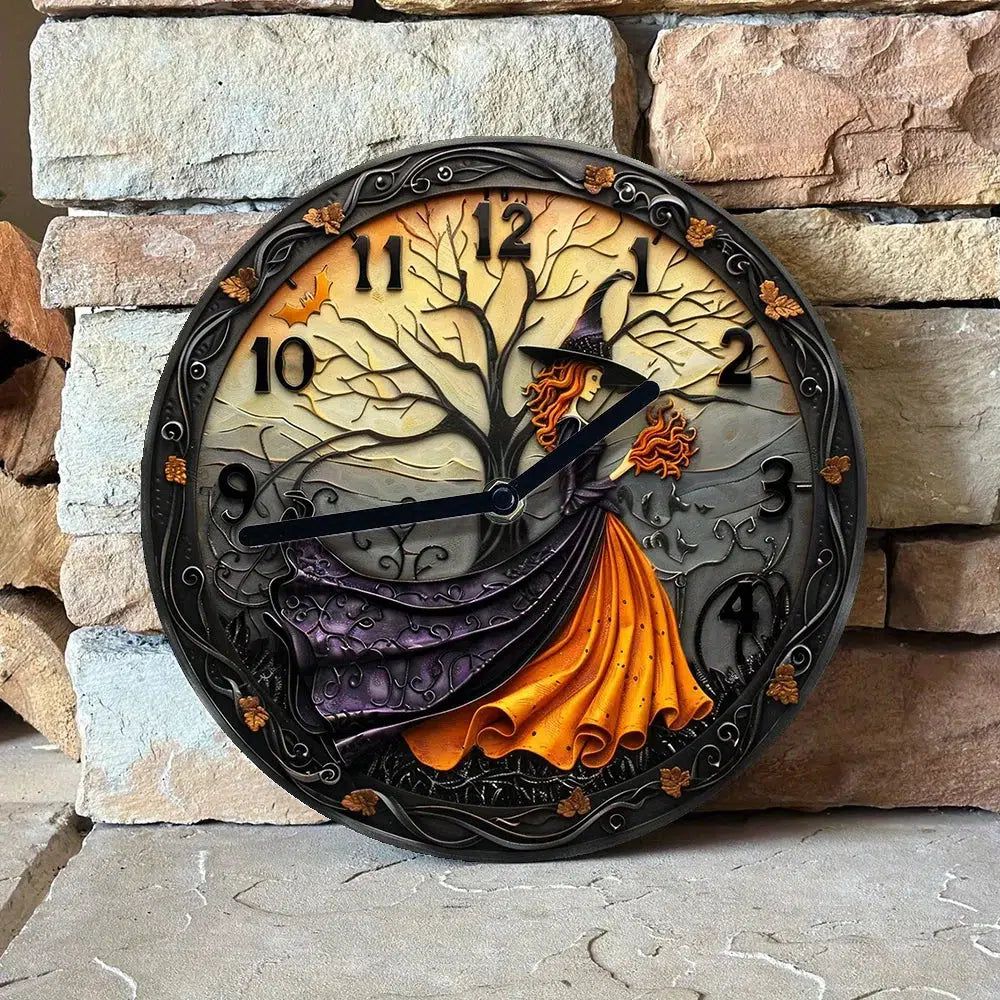 Timecrafted Beauty Halloween Enchanted Forest Witch Wall Clock-MoonChildWorld