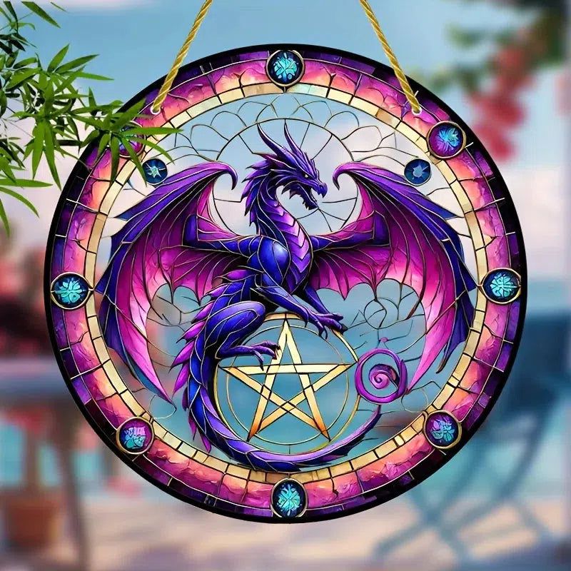 Pentagram Dragon Suncatcher Dragon Acrylic Sign Dragon Window Decor-MoonChildWorld