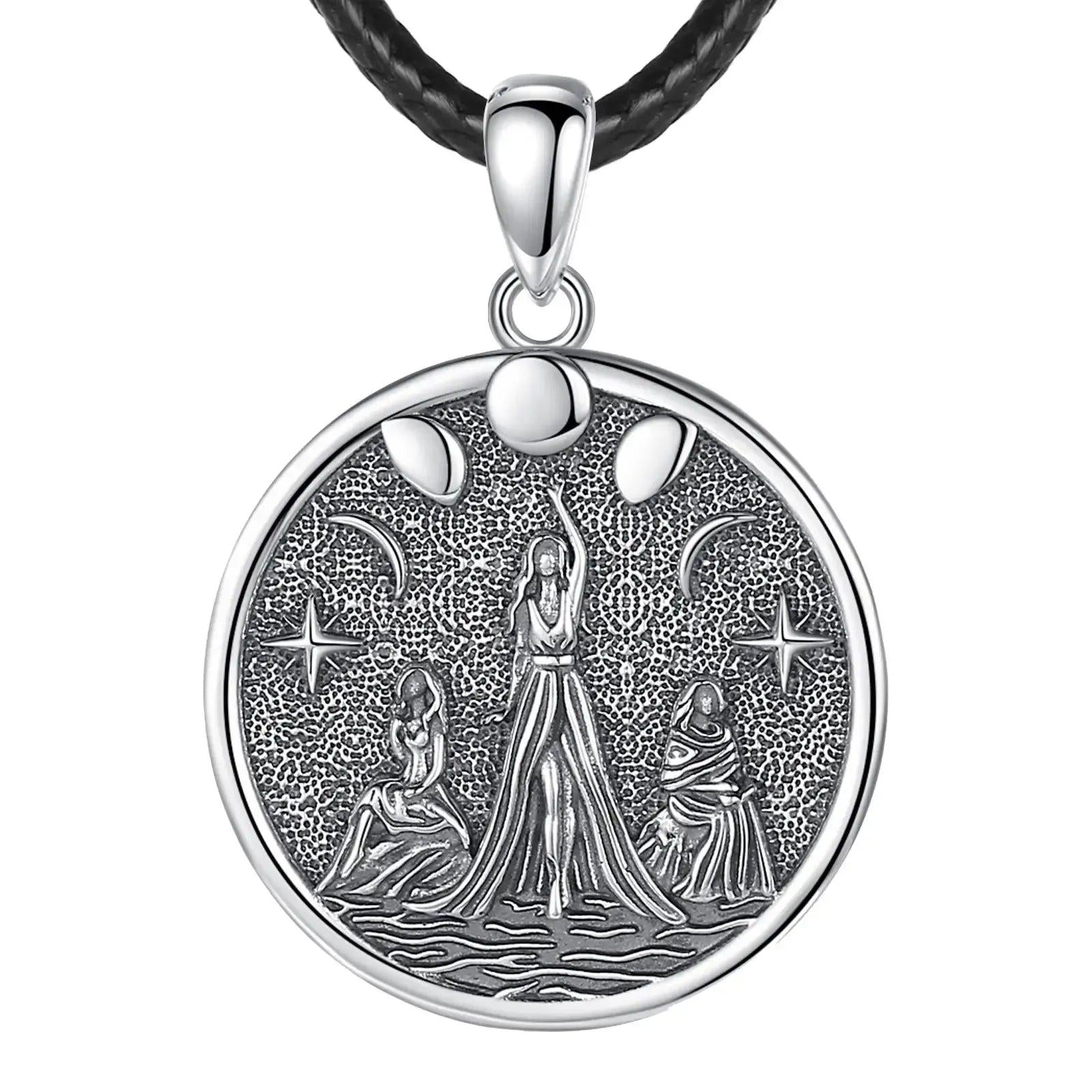 925 Sterling Silver Triple Moon Goddess Necklace - Goddess Hecate Moon Phases Wicca Pagan Jewelry-MoonChildWorld