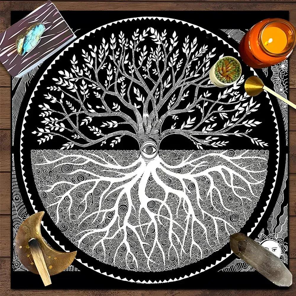 Witchcraft Tarot Tablecloth Sun Moon Tree of life Pagan Altar Cloth Wicca Divination Cloth-MoonChildWorld