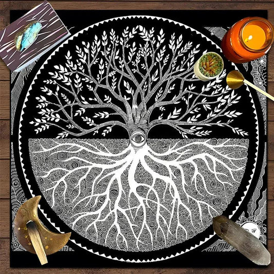 Witchcraft Tarot Tablecloth Sun Moon Tree of life Pagan Altar Cloth Wicca Divination Cloth