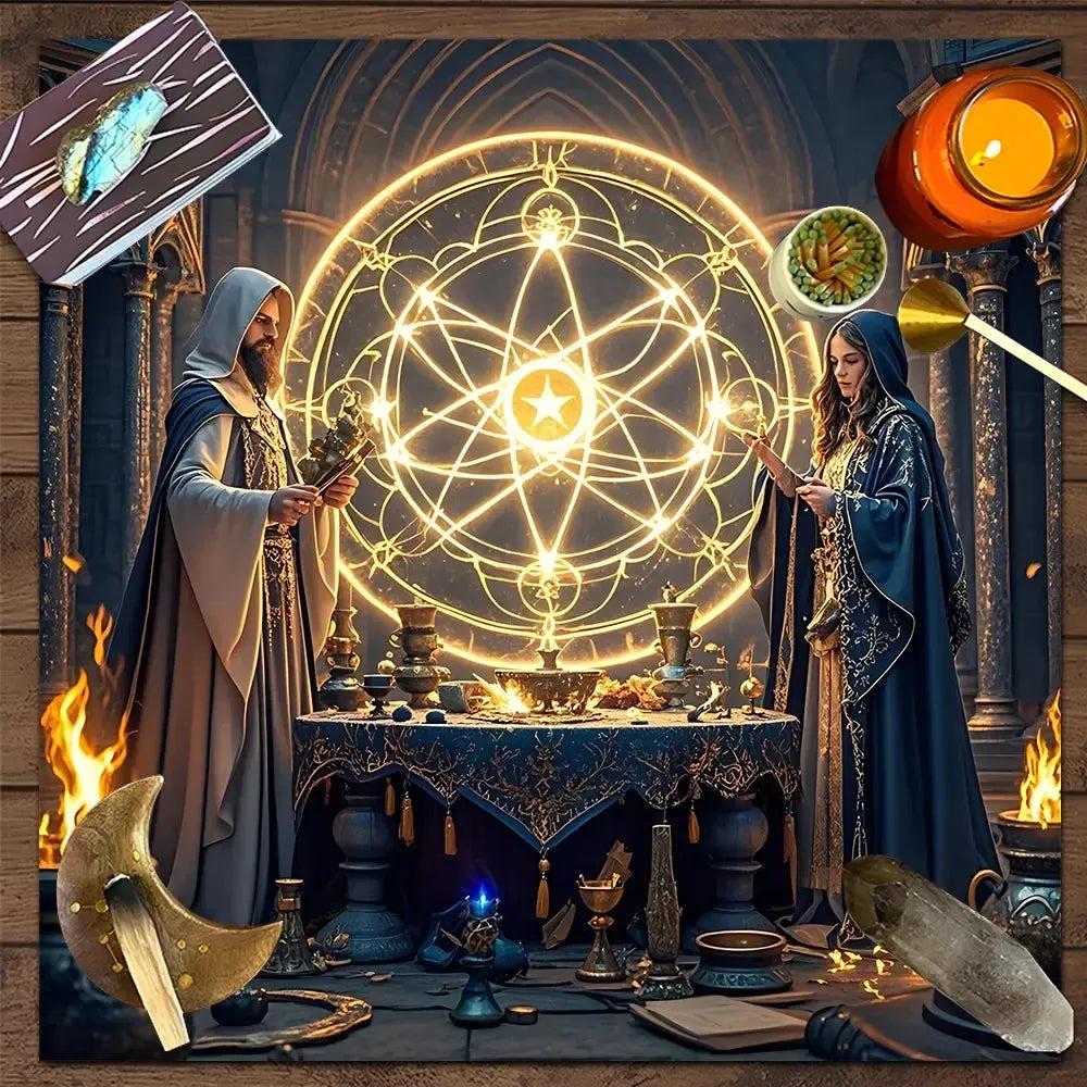Magic Witchcraft Tarot Tablecloth Wizard and Witch Altar Cloth Wicca Divination Cloth-MoonChildWorld