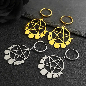 Goth Witchcraft Pentacle Moon Phase Earrings Witch Jewelry-MoonChildWorld