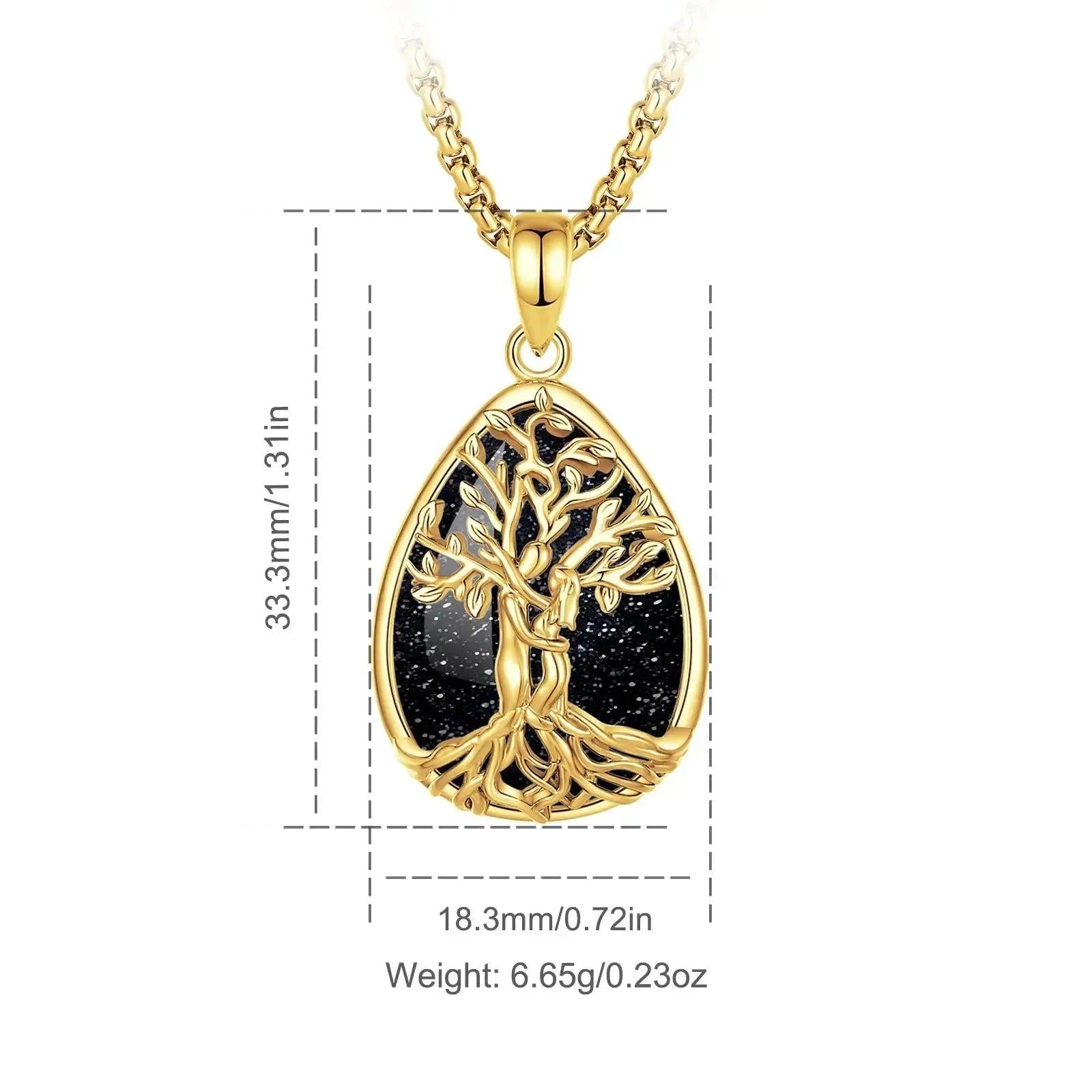 Pagan Tree of Life Necklace Black Sand Stone Spiritual Jewelry-MoonChildWorld