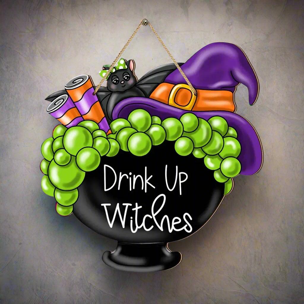 Halloween Cauldron Wooden Sign Wall Decor - Witchy Hanging Decoration Spooky Welcome Sign for Witch Home Decor-MoonChildWorld
