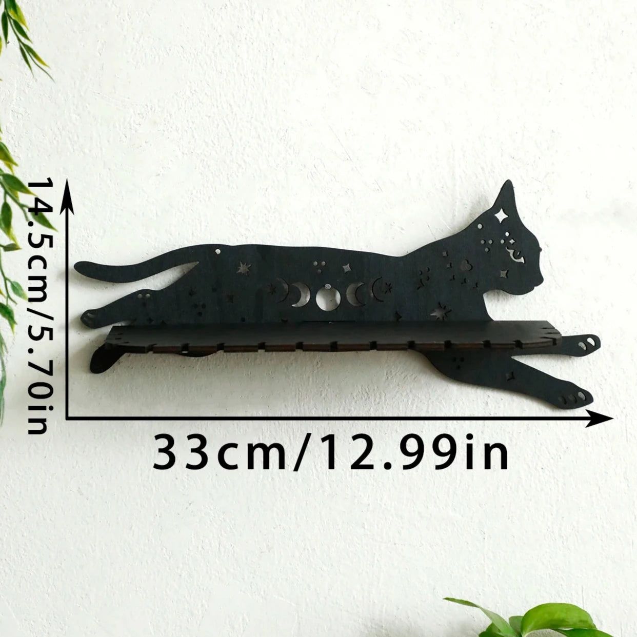 Black Cat Wooden Wall Shelf Gothic Crystal Display Shelf Witchy Room Decoration-MoonChildWorld