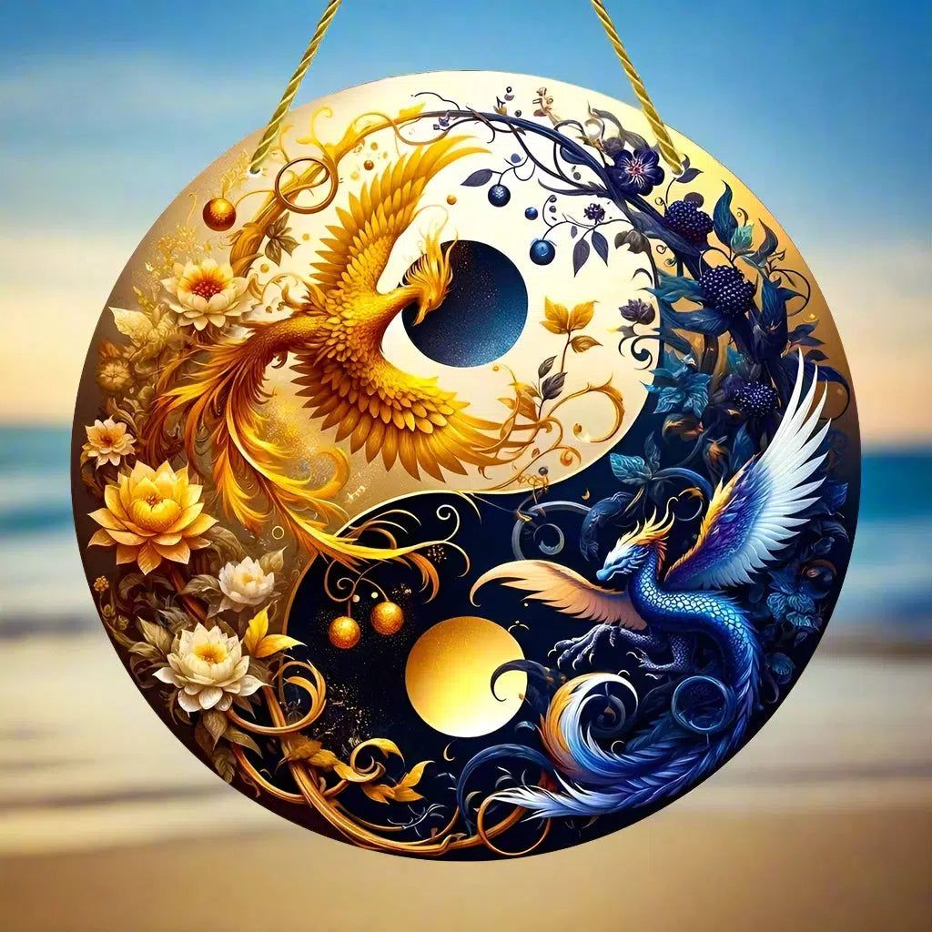 Yin Yang Dragon And Phoenix Suncatcher Acrylic Window Hanging-MoonChildWorld