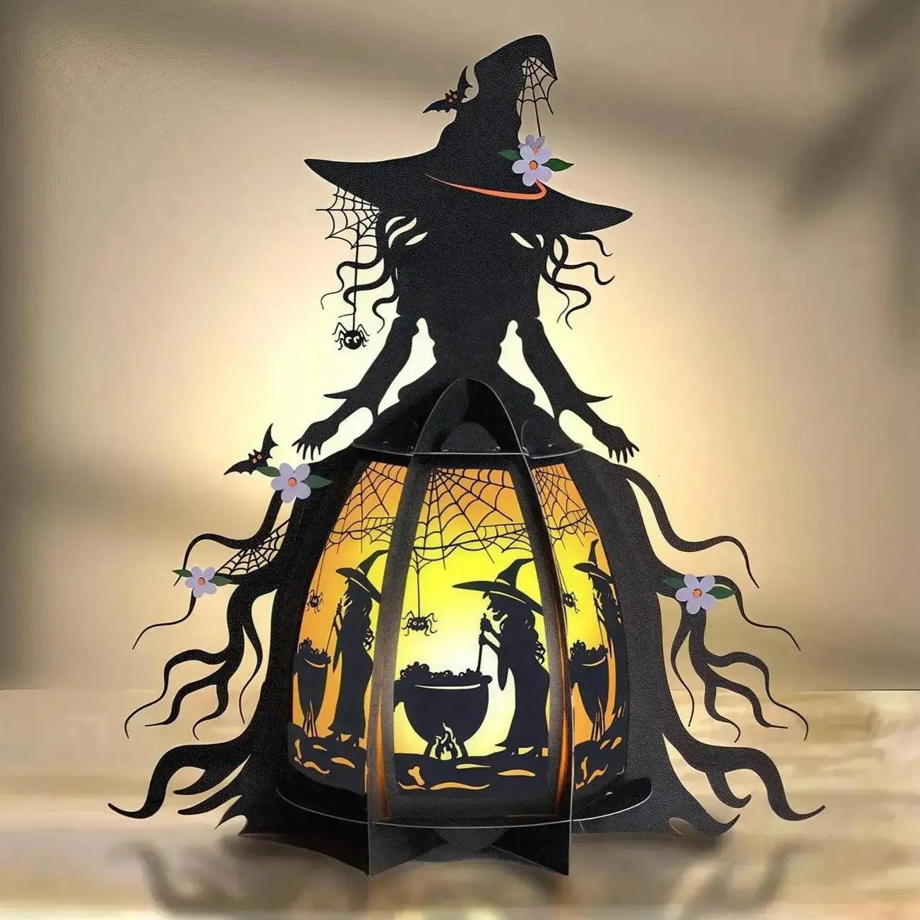 Halloween Lantern Gothic Witch Lamp - Spooky Night Light For Witchy Table Decor-MoonChildWorld