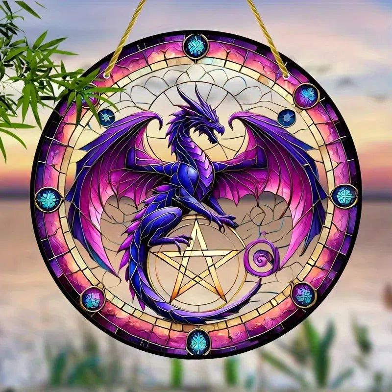 Pentagram Dragon Suncatcher Dragon Acrylic Sign Dragon Window Decor-MoonChildWorld