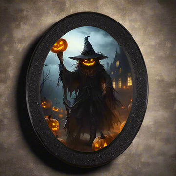 Headed Wizard Wooden Oval Frame - Gothic Witch Oval Wall Art - Halloween Wall Decoration-MoonChildWorld