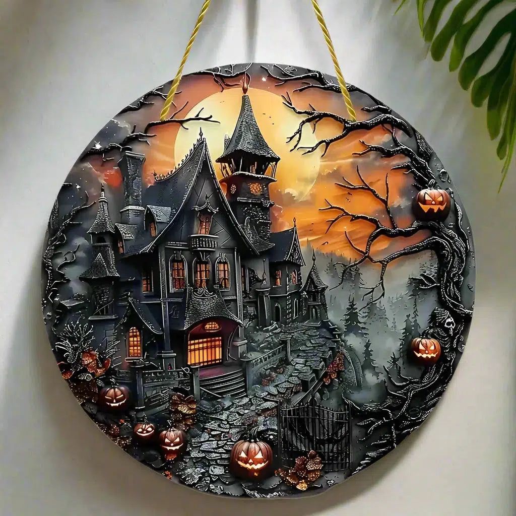 Gothic Haunted House Wooden Sign Witchy Hanging Sign for Halloween-MoonChildWorld